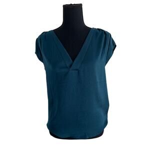 H&M Teal Green Short Sleeve V-Neck Blouse - Size 2